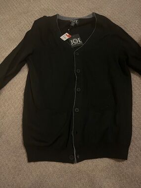 Joseph Abboud Black Button-Front Men's Cardigan with Contrast Trim